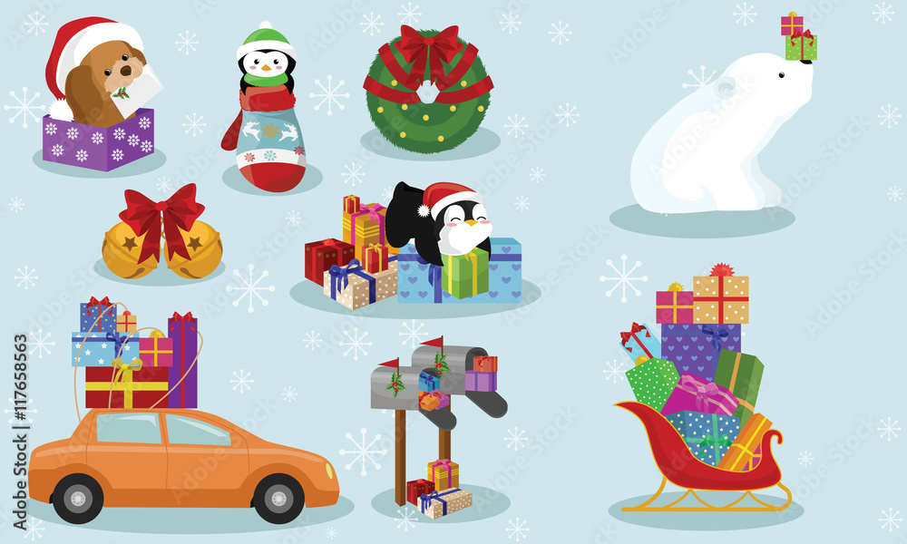Fototapeta premium Christmas and New Year holiday Icons and attributes vector image design set for you illustration, design, postcards, labels, stickers and other creative needs.