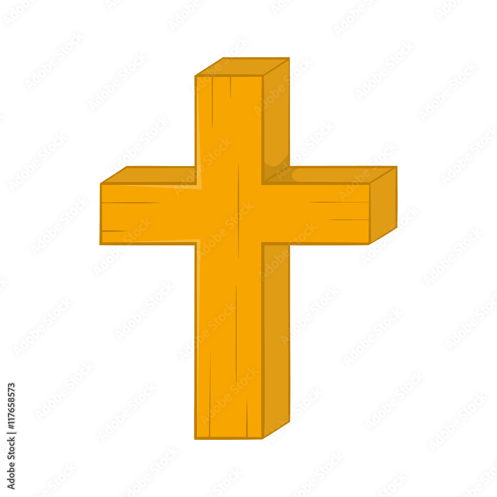 Christian cross icon in cartoon style on a white background