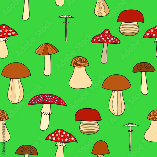 abstract vector doodle mushroom seamless pattern