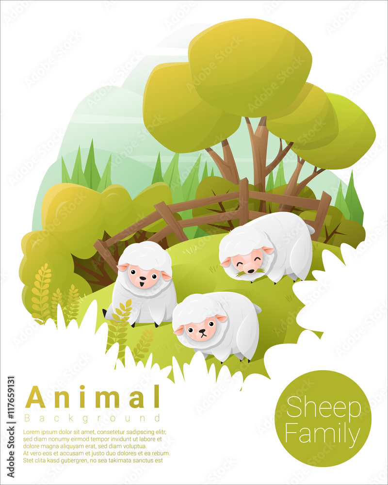 Naklejka premium Cute animal family background with Sheep , vector , illustration