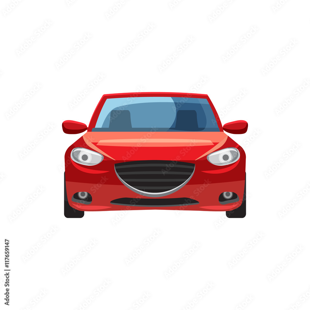 Red car icon in cartoon style on a white background