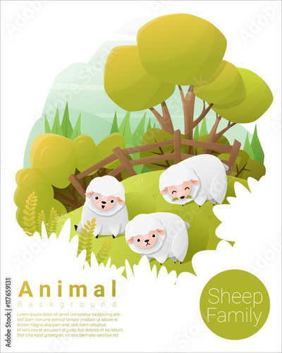 Cute animal family background with Sheep , vector , illustration