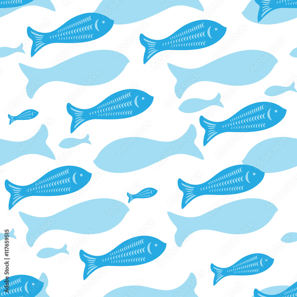 Vector Seamless pattern with fish silhouettes