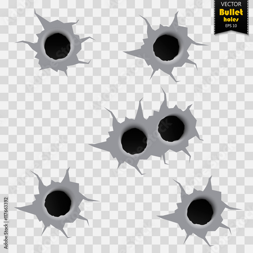 Bullet holes isolated. Vector illustration. Collection of bullet holes - stock vector