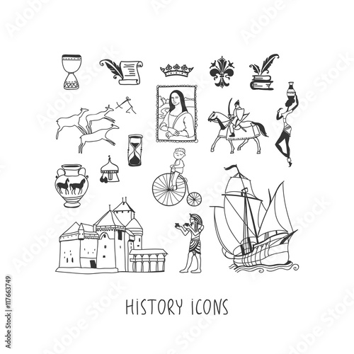 History hand drawn vector icons set