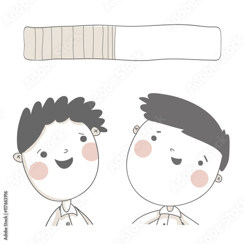 Loading Bar. Cute vector characters are discussing working process. Business communication photo