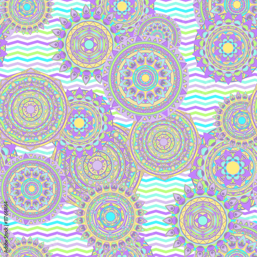 mandala and chevron seamless vector patterns lilac colored