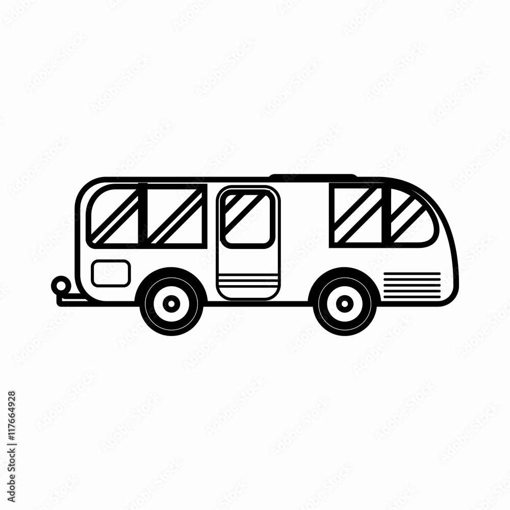 Residential camper icon in outline style isolated on white background. Travel symbol