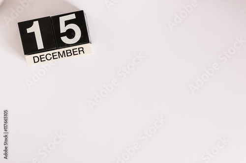 December 15th. Day 15 of month, calendar on white background. Winter concept. Empty space for text