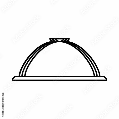 Dish with lid icon in outline style isolated on white background. Food symbol