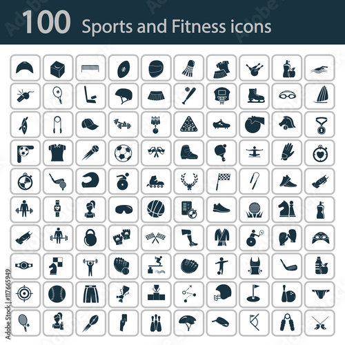 Set of one hundred sport icons on the background
