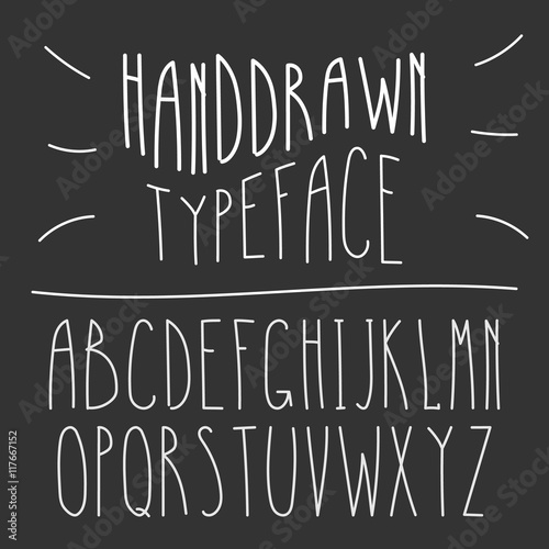 Narrow Handdrawn Mono Line Latin Font. Simple Slim Style Serif A