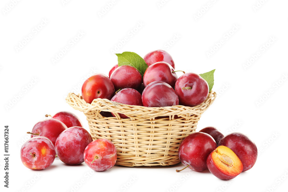 Fresh plums isolated on a white