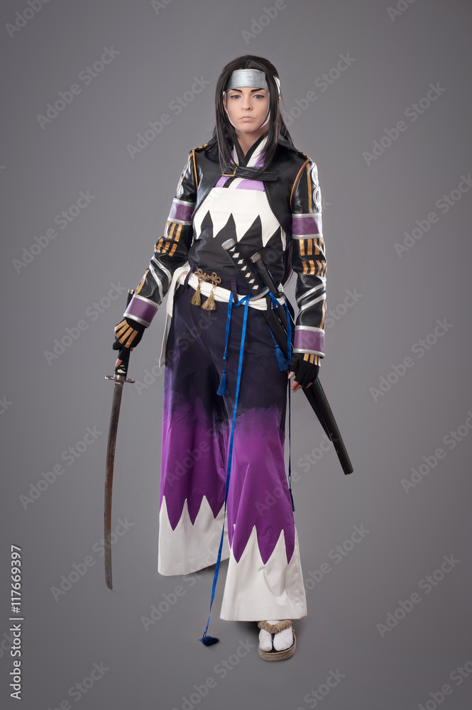 Japanese samurai with katana sword Japanese samurai with katana sword