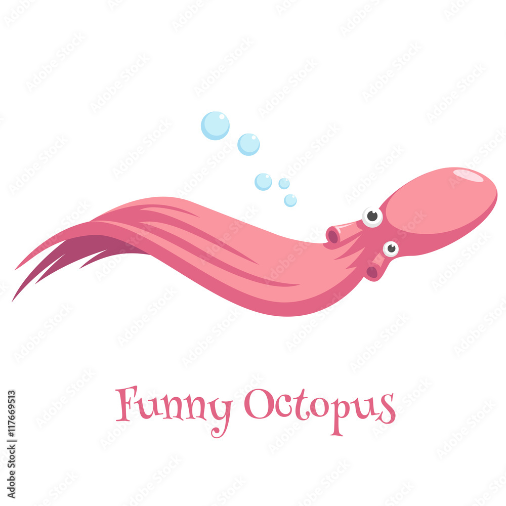 funny cartoon octopus swimming on a white background with bubbles,  surprised octopus with big eyes vector illustration Stock Vector | Adobe  Stock