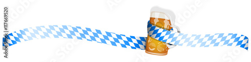 Oktoberfest München Banner mit Bierglas und Bayern Flagge