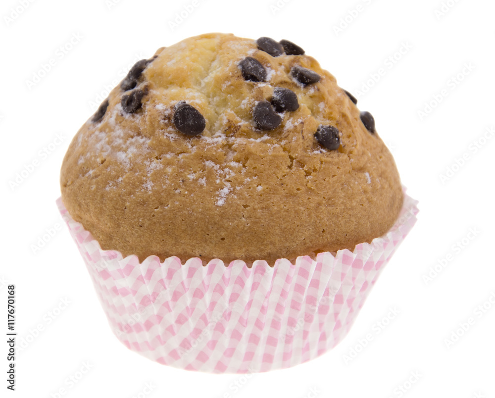 chocolate chip muffin isolated on white background chocolate chip muffin isolated on white background
