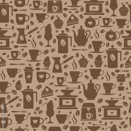 Coffee seamless pattern with a cups.