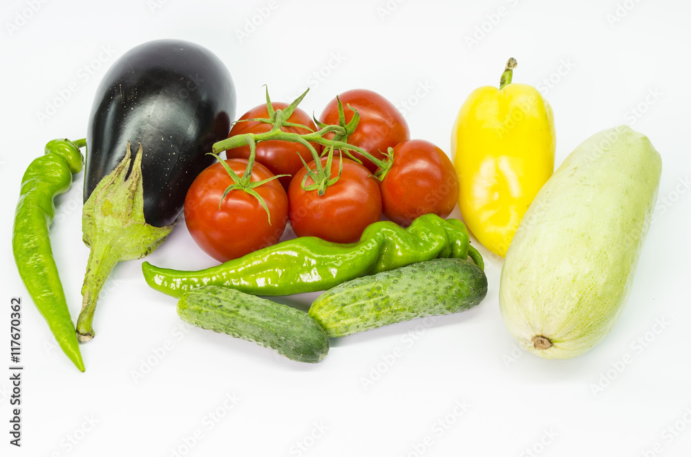 group of vegetables on white
