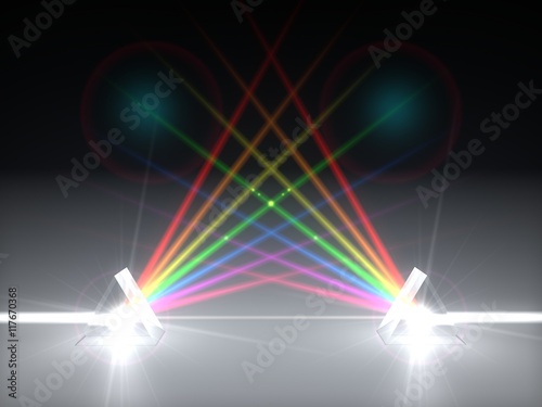 3d illustration dual prism and refraction light ray. photo