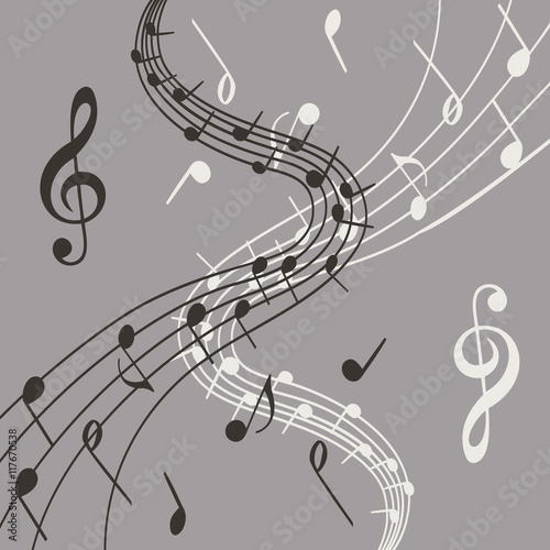 Stylish illustration of music notes on grey background for slogan, poster, flier or etc.