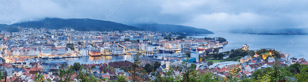 Bergen, Norway. Aerial view. Evening scene.