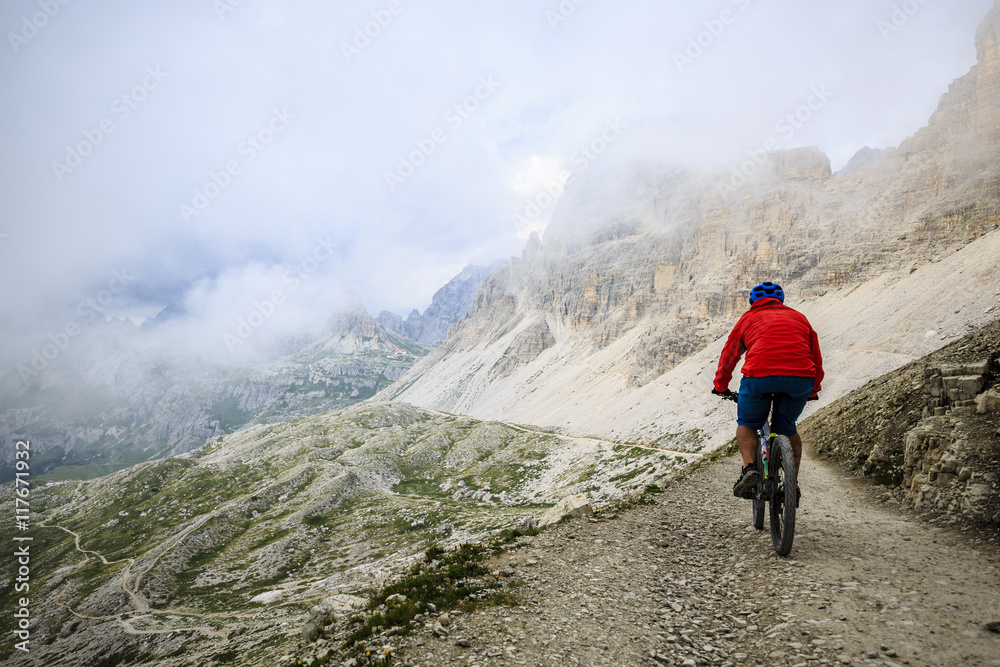Mountain biking in the Dolomites, Tre Cime di Lavaredo, Italy