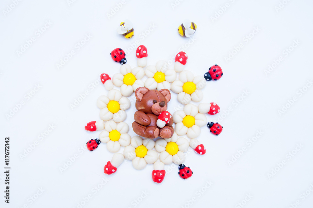 Homemade bear and mushrooms cookie with almond Homemade bear and mushrooms cookie with almond
