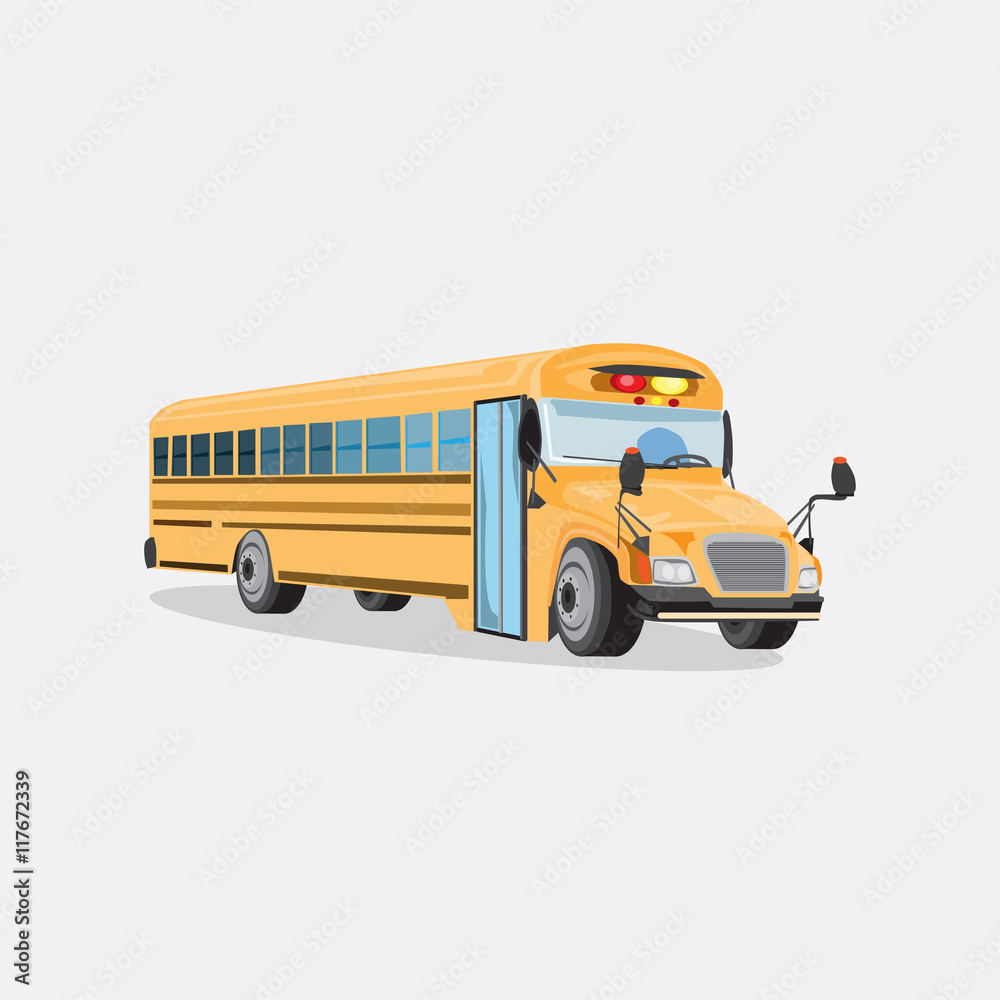 Vector yellow school bus isolated on a grey background