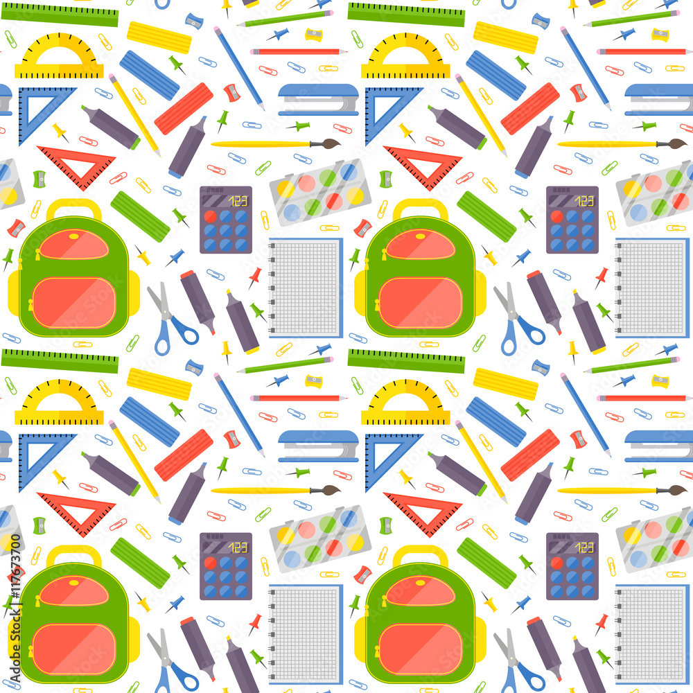 Vector seamless pattern with school stationery items Vector seamless pattern with school stationery items