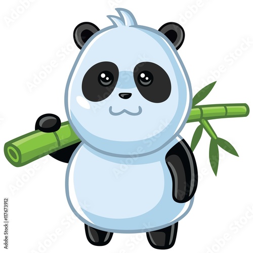 Fototapeta Naklejka Na Ścianę i Meble -  Cute Little Panda Carrying Bamboo Cartoon Vector