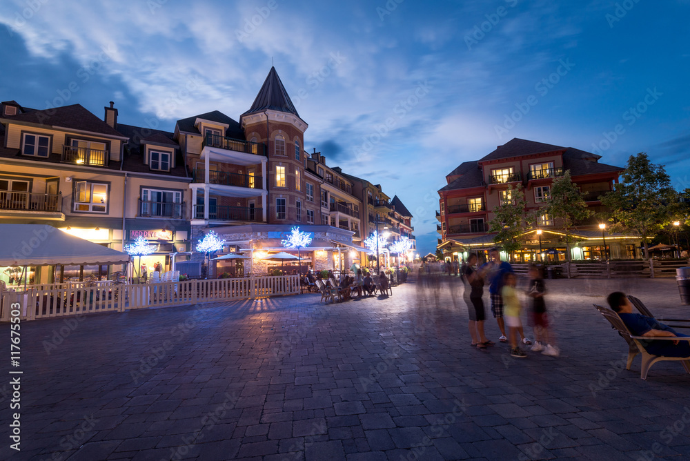 Blue mountain village at night