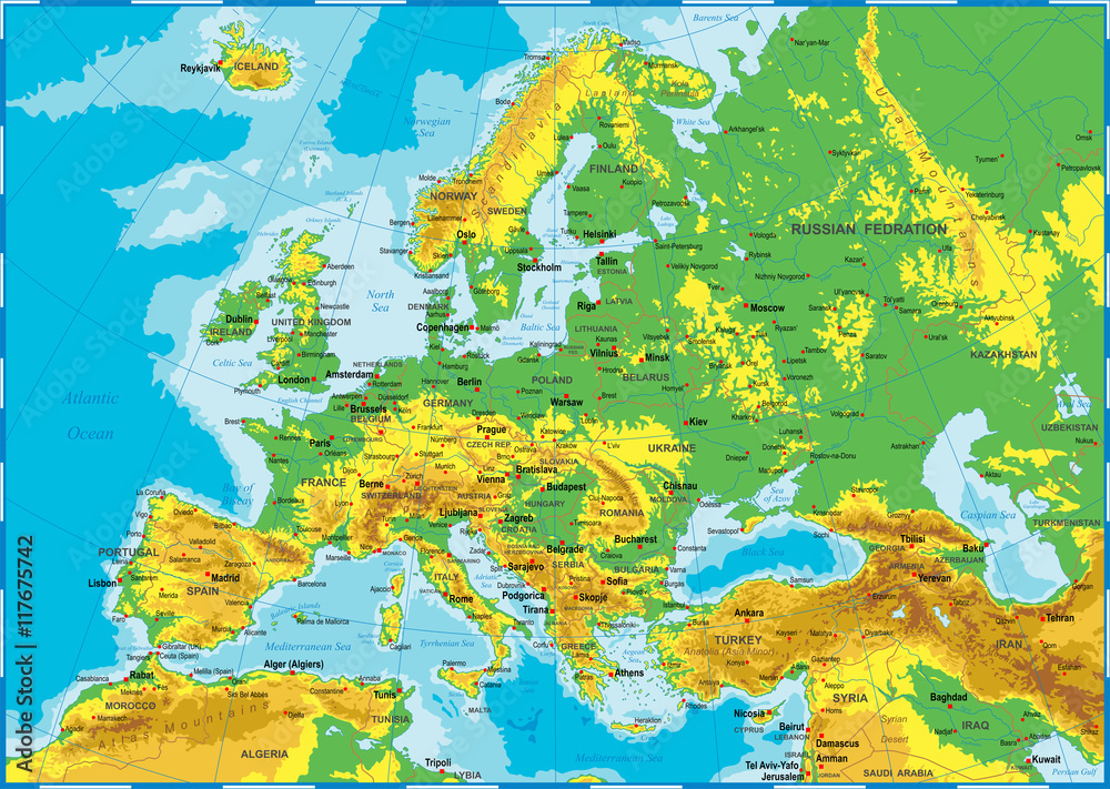 Europe Physical Map Outline Europe Physical Map Outline