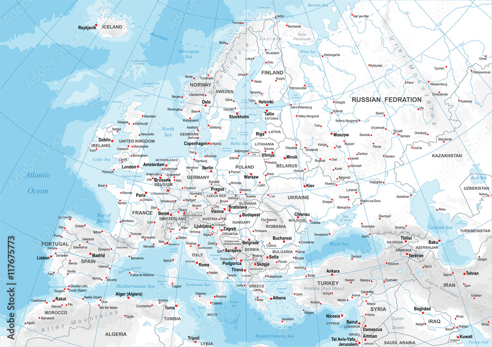 Obraz premium Europe - Physical Map