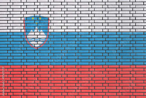 Slovenian flag painted on brick wall