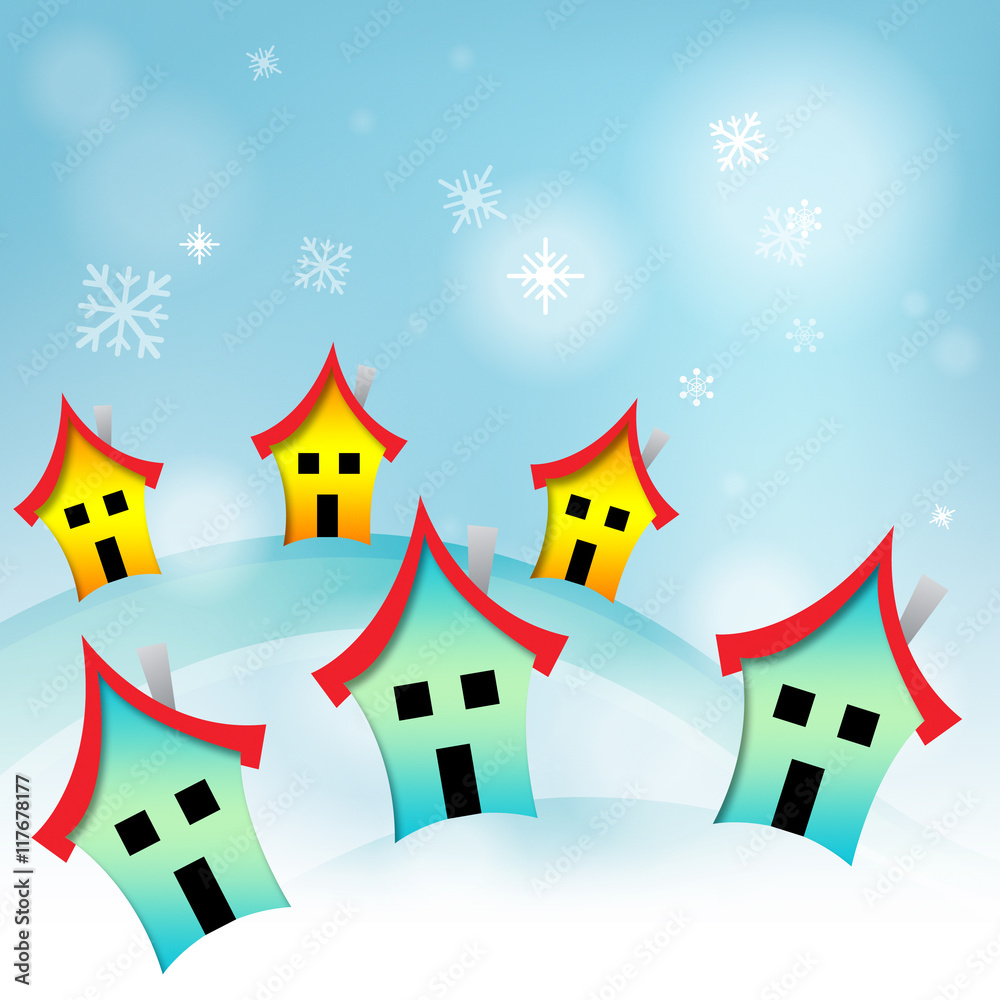 Snowy Houses Represents Household Home And Housing