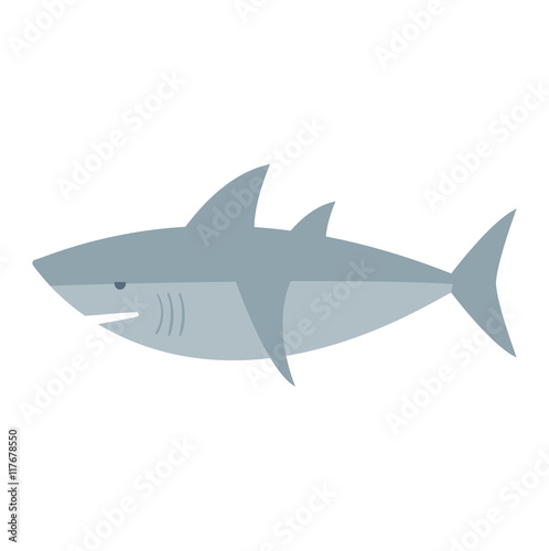 Cartoon shark vector illustration. Cool flat shark. Vector illustration with cartoon shark. Danger shark ocean character. Cartoon underwater shark marine animal. Big fish shark fish isolated.