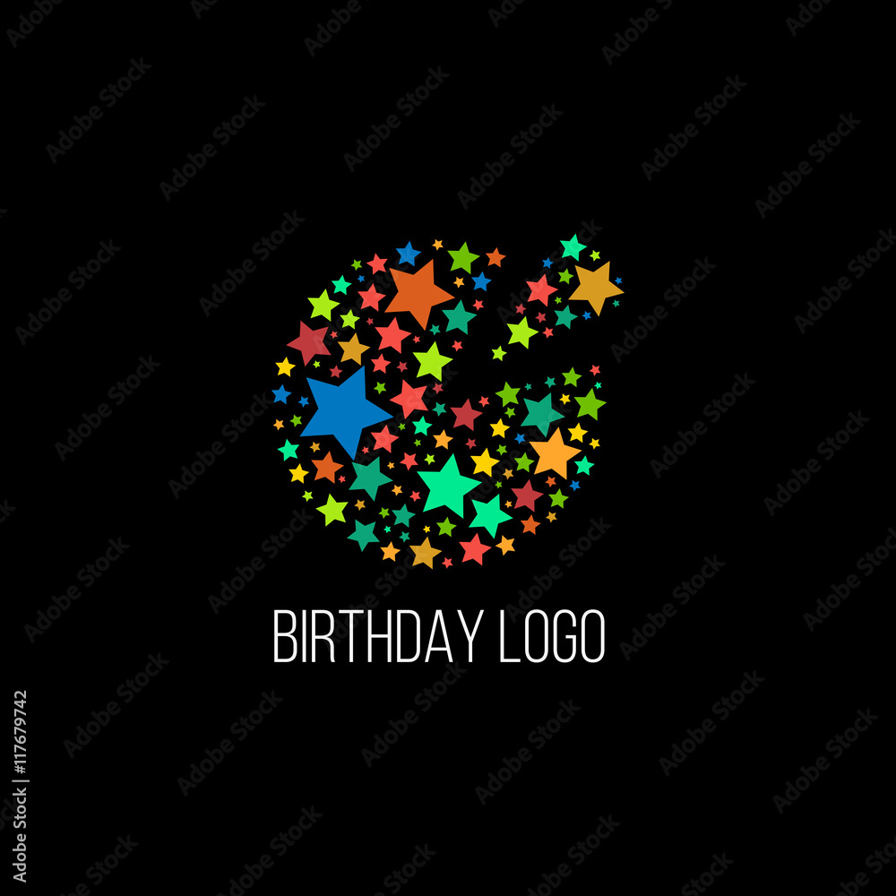 Isolated round shape birthday cake with stars vector logo. Holiday element. Pizza logotype. Delicious food illustration. Cafe and restaurant emblem.