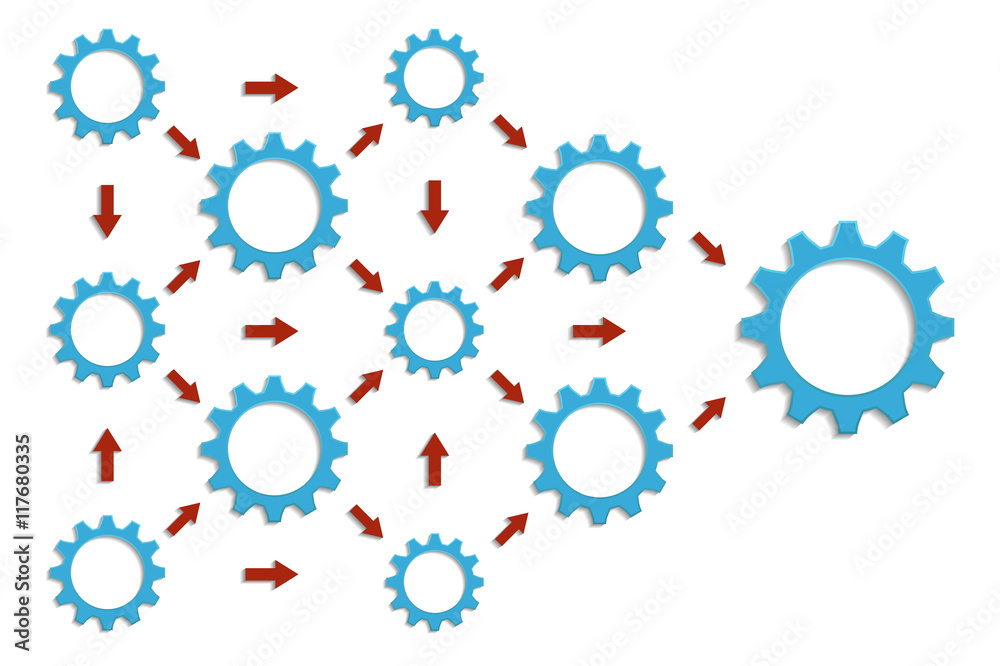 chart blue gears and arrows