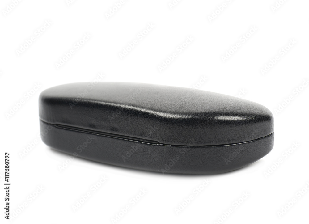 Black leather case for glasses isolated