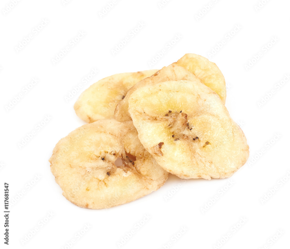 Baked banana chip slice isolated Baked banana chip slice isolated