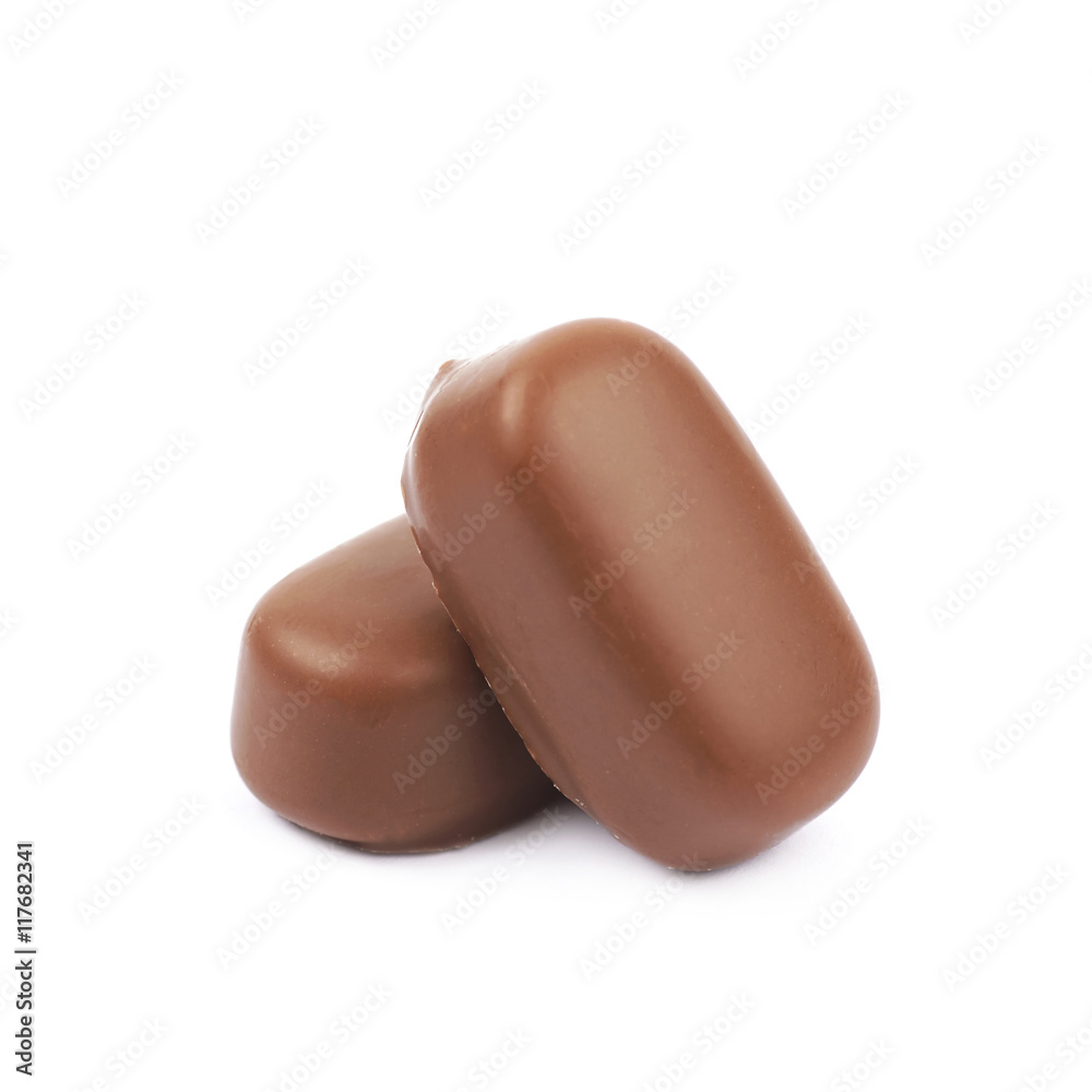 Chocolate coated toffee candy isolated Chocolate coated toffee candy isolated