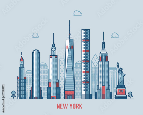 New York city skyline silhouette vector.