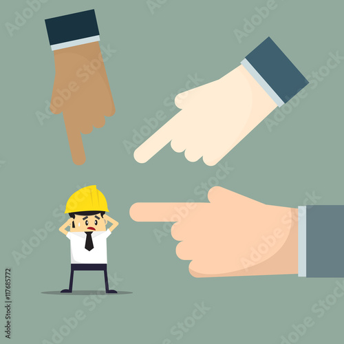 Frustrated desperate Construction. Engineer, architect, foreman at a construction site. Architect holding a project. on a construction site. Flat icons vector illustration.