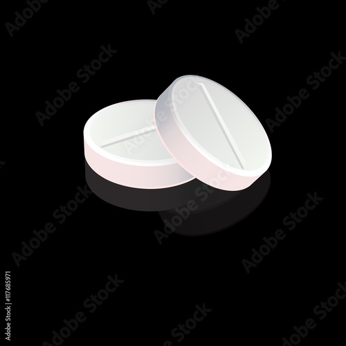 on a black background two white smooth isolated pill