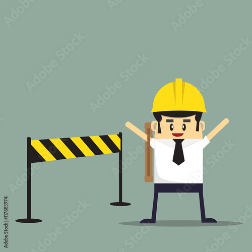 Construction. Engineer, architect, foreman at a construction site. Architect holding a project. on a construction site. Flat icons vector illustration.