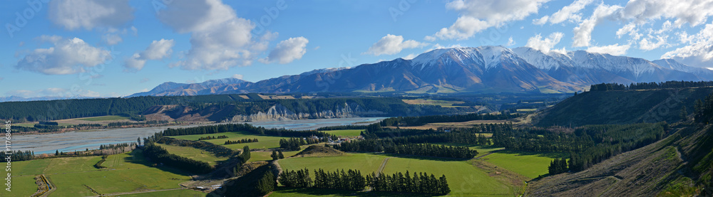 Rakaia Gorge River Valley Panorama in Mid Canterbury, New Zealan