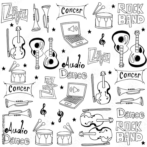 Doodle music icon set vector