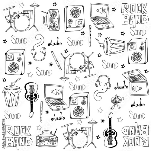 Doodle music tools set vector
