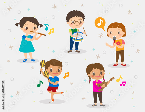 illustration of kids playing different musical instruments